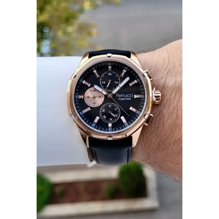 Ferrucci FCISTE403 Kasası Rose Kordonu Siyah Renk 44 Mm İç Göstergeleri Aktif Erkek Kol Saati