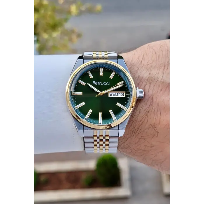 Kadranı Yeşil Kordonu Gold Gümüş Renk 40 Mm Erkek Kol Saati