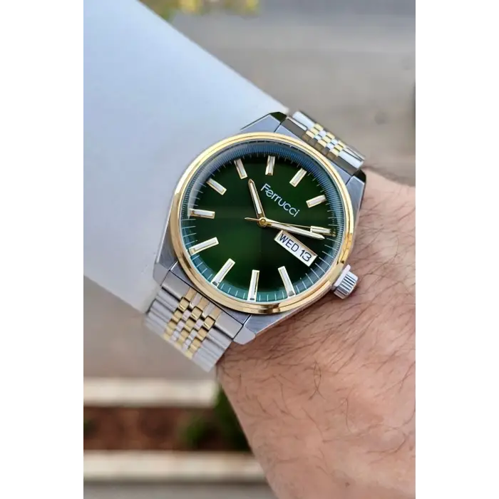 Kadranı Yeşil Kordonu Gold Gümüş Renk 40 Mm Erkek Kol Saati