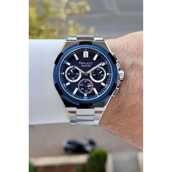 Ferrucci FCISTE408 43 Mm Kadranı Lacivert Kordonu Gümüş Renk İç Göstergeleri Aktif Erkek Kol Saati