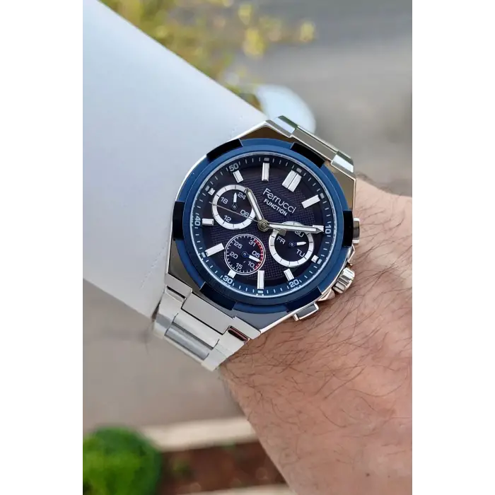 Ferrucci FCISTE408 43 Mm Kadranı Lacivert Kordonu Gümüş Renk İç Göstergeleri Aktif Erkek Kol Saati