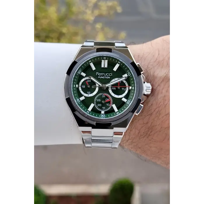 Ferrucci FCISTE409 43 Mm Kadranı Yeşil Kordonu Gümüş Renk İç Göstergeleri Aktif Erkek Kol Saati