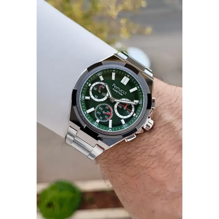 Ferrucci FCISTE409 43 Mm Kadranı Yeşil Kordonu Gümüş Renk İç Göstergeleri Aktif Erkek Kol Saati