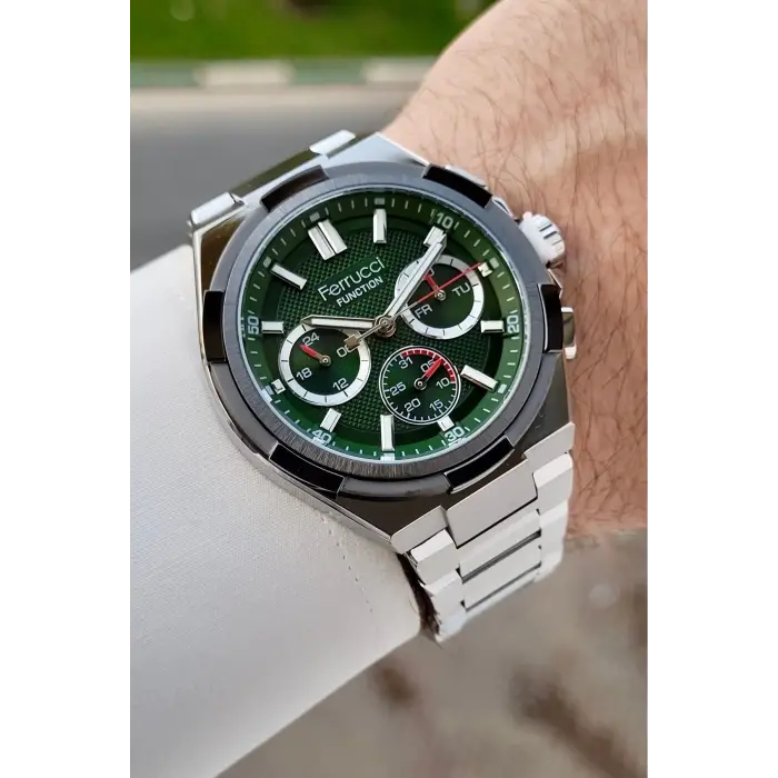 Ferrucci FCISTE409 43 Mm Kadranı Yeşil Kordonu Gümüş Renk İç Göstergeleri Aktif Erkek Kol Saati