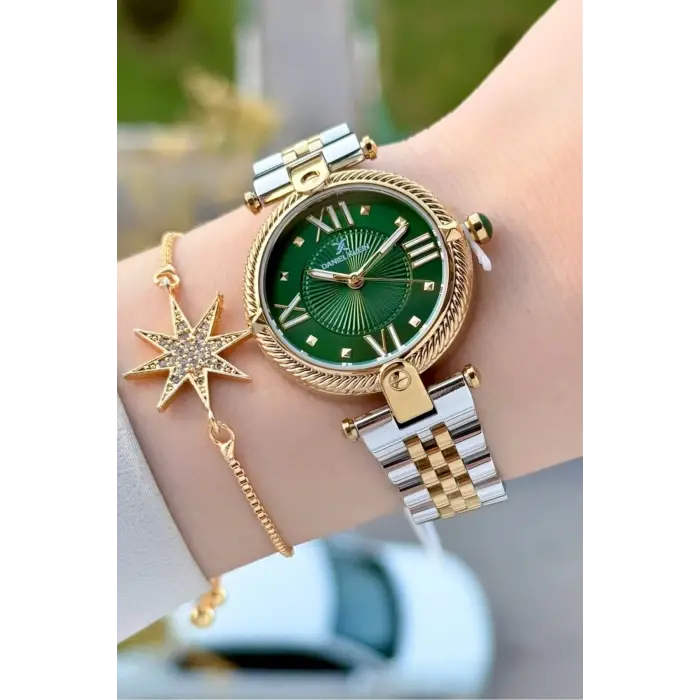Daniel Klein DKISTE2034 Kadranı Yeşil Kordonu Gold Gümüş Renk 32 Mm Kadın Kol Saati ve Bileklik