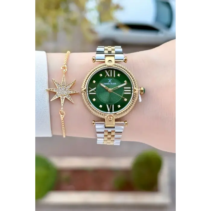 Daniel Klein DKISTE2034 Kadranı Yeşil Kordonu Gold Gümüş Renk 32 Mm Kadın Kol Saati ve Bileklik