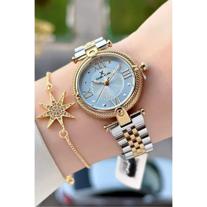 Gold Gümüş Renk 32 Mm Kadın Kol Saati ve Bileklik
