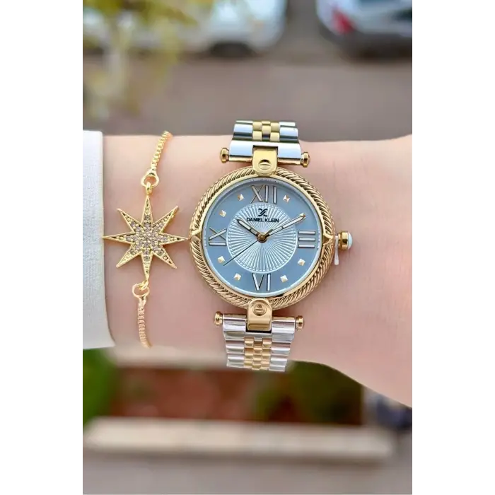 Gold Gümüş Renk 32 Mm Kadın Kol Saati ve Bileklik