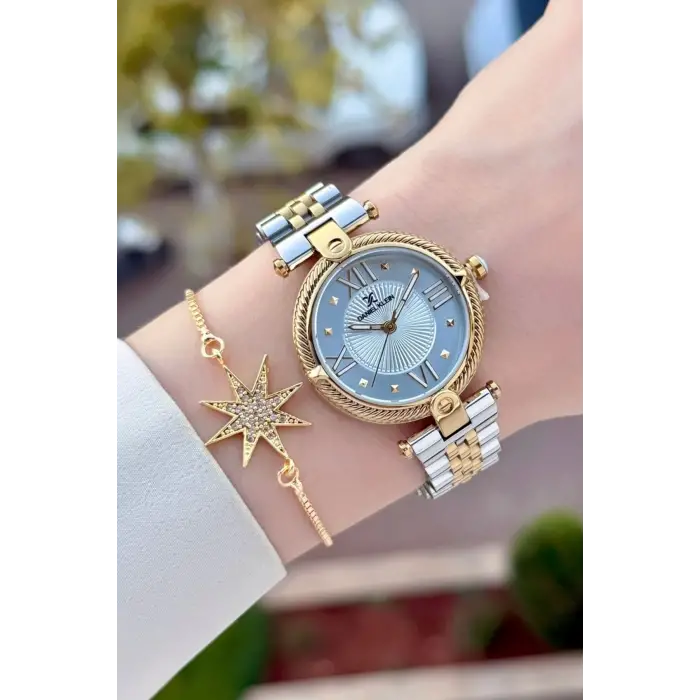 Gold Gümüş Renk 32 Mm Kadın Kol Saati ve Bileklik