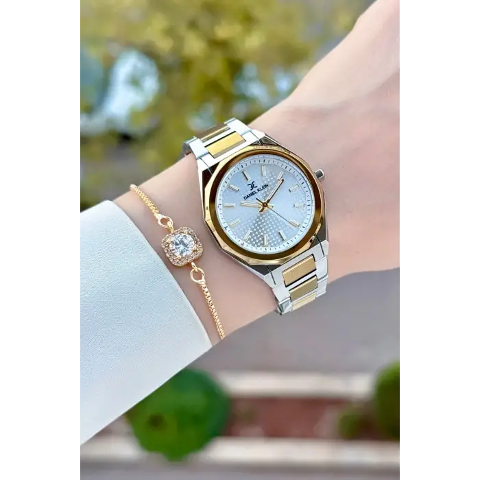 Gold Gümüş Renk 33 Mm Kadın Kol Saati ve Bileklik