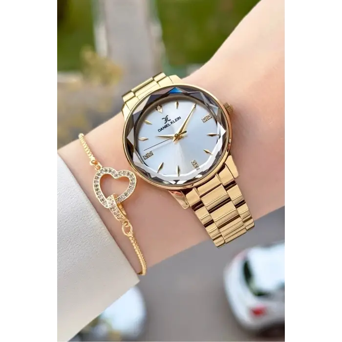 Gold Renk 34 Mm Kadın Kol Saati ve Bileklik