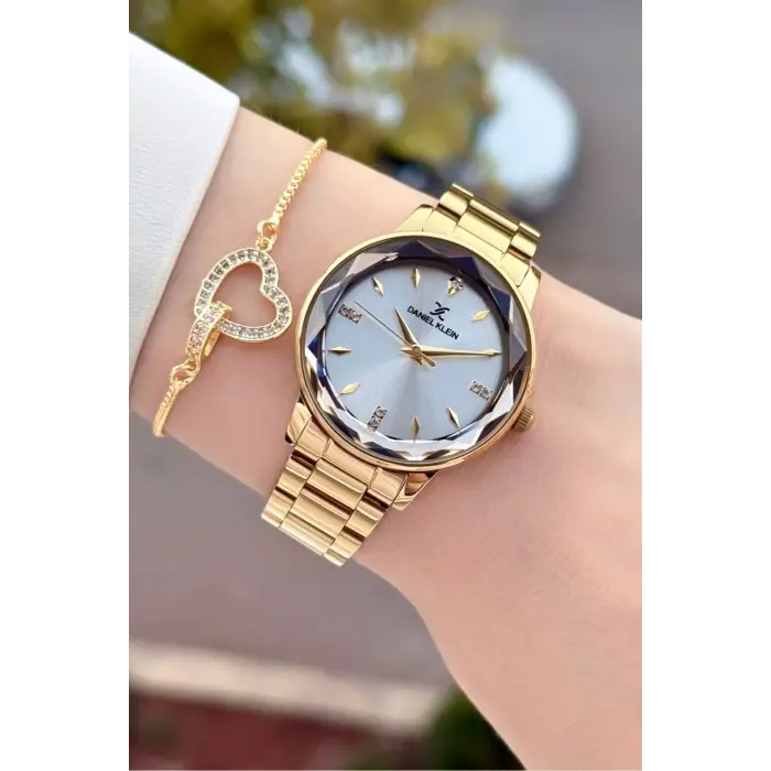 Gold Renk 34 Mm Kadın Kol Saati ve Bileklik