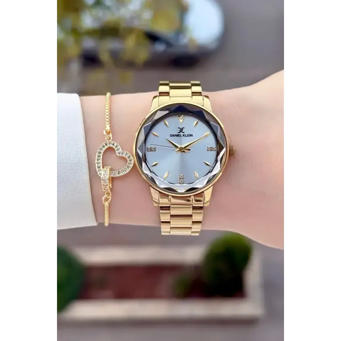 Gold Renk 34 Mm Kadın Kol Saati ve Bileklik