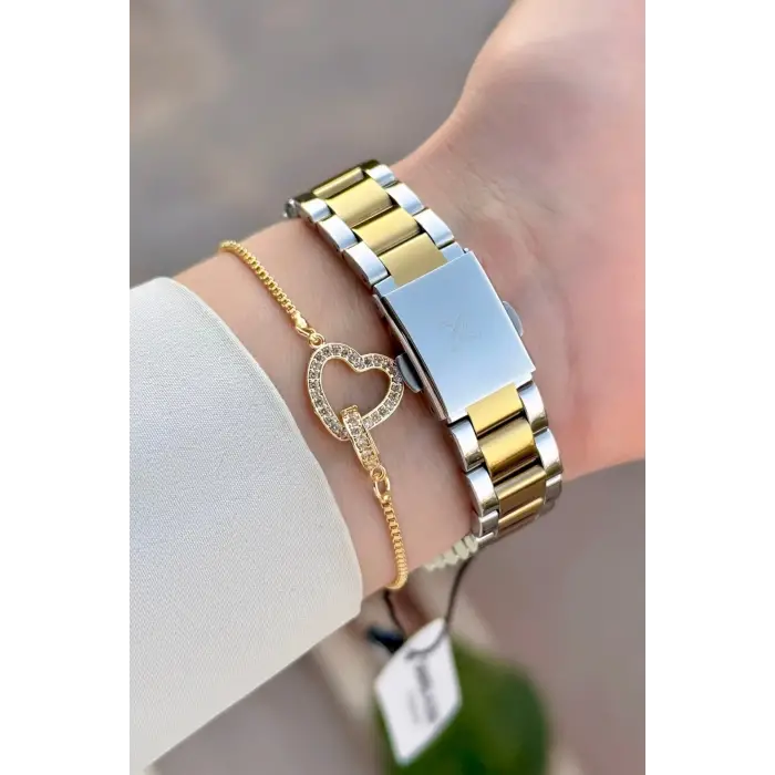 Kadranı Yeşil Kordonu Gold Gümüş Renk 34 Mm Kadın Kol Saati ve Bileklik