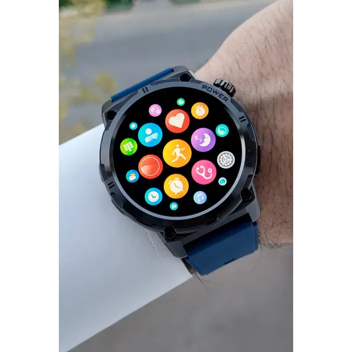 Kasası Siyah Kordonu Lacivert Renk Android ve ios Uyumlu Hediye Paketli Akıllı Saat