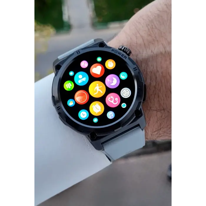 Kasası Siyah Kordonu Gri Renk Android ve İos Uyumlu Hediye Paketli Akıllı Kol Saat