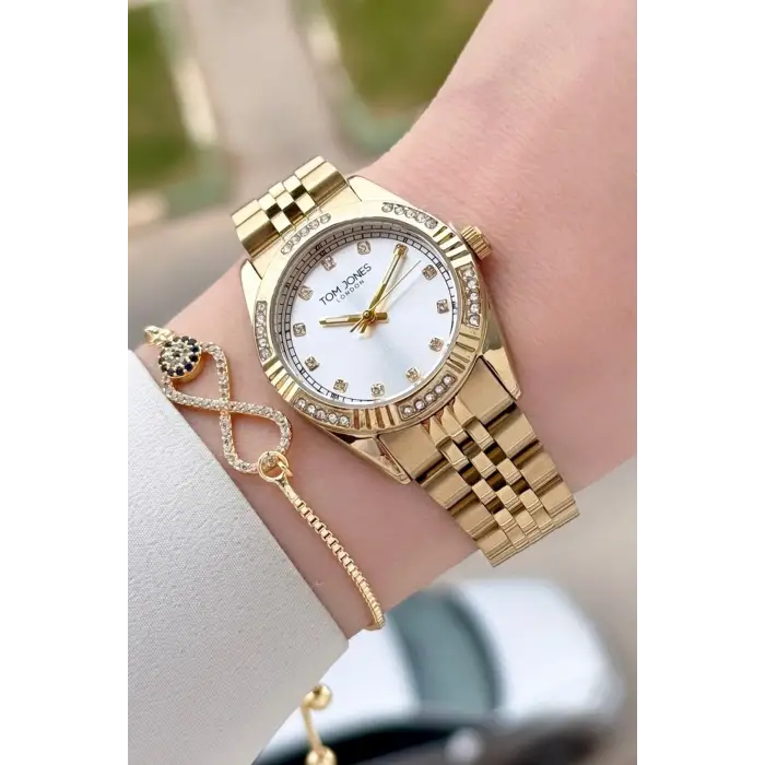 Gold Renk 30 mm Kadın Kol Saati ve Bileklik
