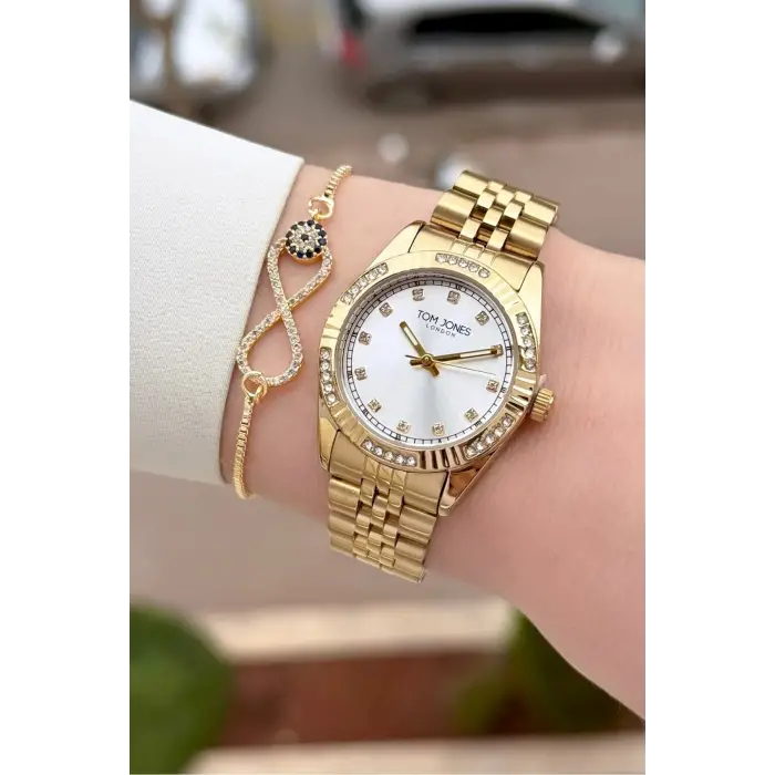 Gold Renk 30 mm Kadın Kol Saati ve Bileklik