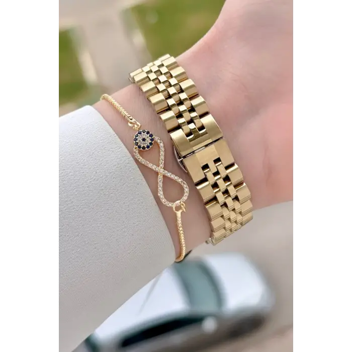 Gold Renk 30 mm Kadın Kol Saati ve Bileklik