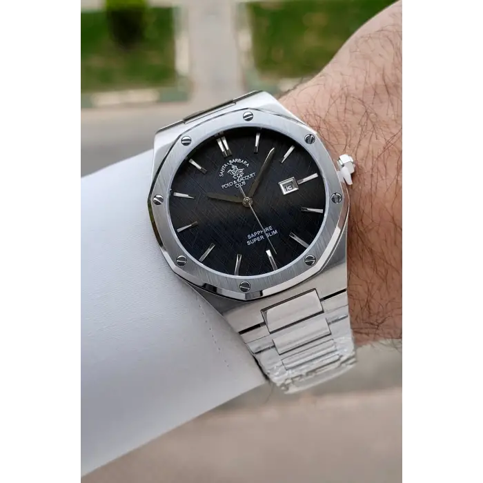 Santa Barbara Polo & Racquet Club Kadranı Siyah Kordonu Gümüş Renk 41 mm Renk Atmaz Oksitlenmez Çelik Erkek Kol Saati