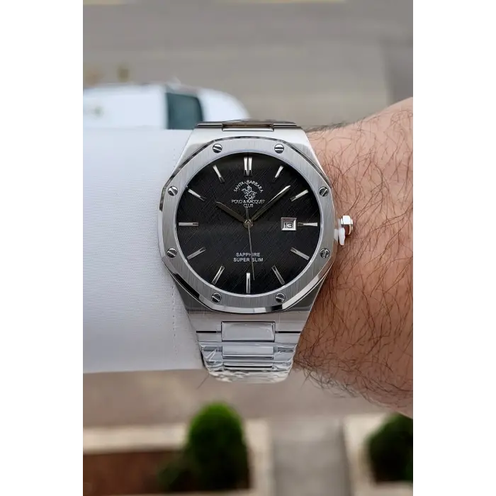 Santa Barbara Polo & Racquet Club Kadranı Siyah Kordonu Gümüş Renk 41 mm Renk Atmaz Oksitlenmez Çelik Erkek Kol Saati