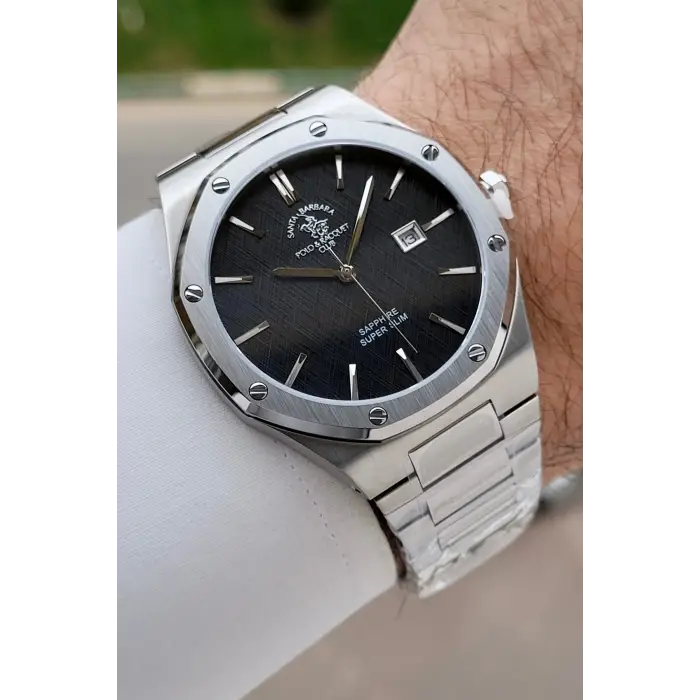 Santa Barbara Polo & Racquet Club Kadranı Siyah Kordonu Gümüş Renk 41 mm Renk Atmaz Oksitlenmez Çelik Erkek Kol Saati