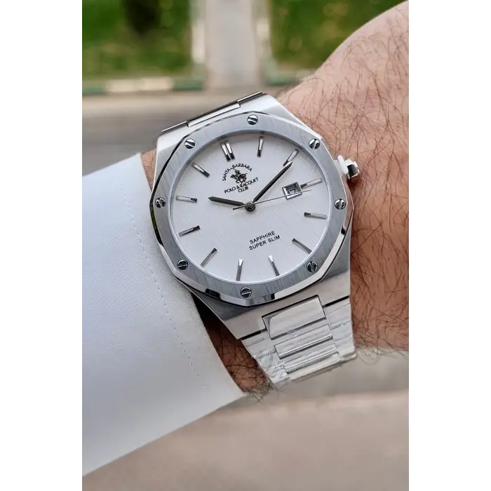 Santa Barbara Polo & Racquet Club Gümüş Renk 41 mm Renk Atmaz Oksitlenmez Çelik Erkek Kol Saati