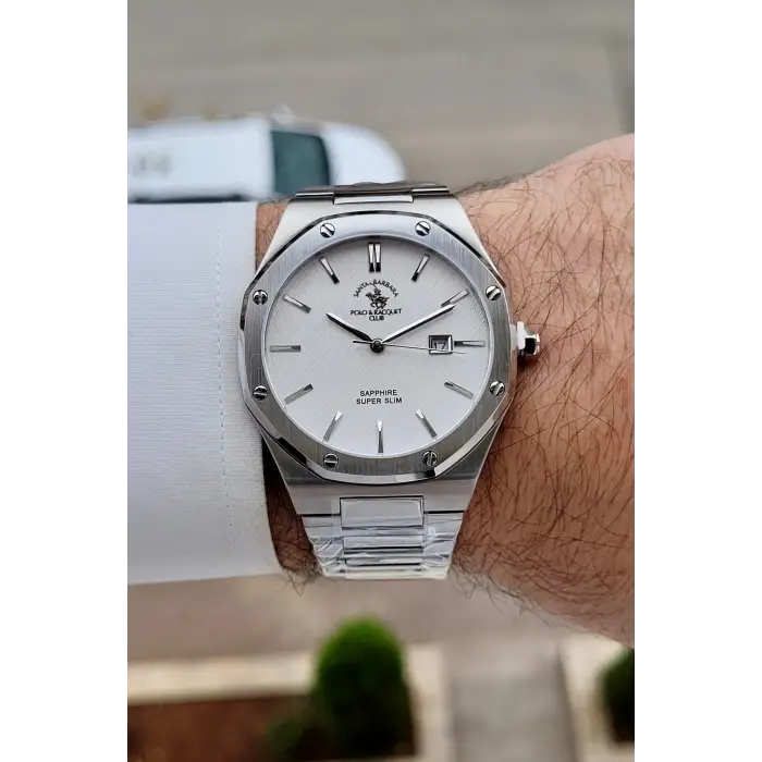 Santa Barbara Polo & Racquet Club Gümüş Renk 41 mm Renk Atmaz Oksitlenmez Çelik Erkek Kol Saati