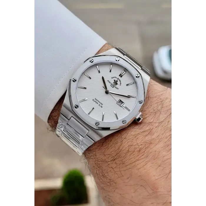 Santa Barbara Polo & Racquet Club Gümüş Renk 41 mm Renk Atmaz Oksitlenmez Çelik Erkek Kol Saati