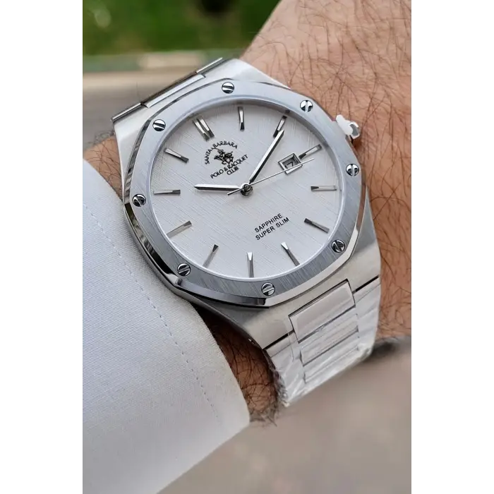 Santa Barbara Polo & Racquet Club Gümüş Renk 41 mm Renk Atmaz Oksitlenmez Çelik Erkek Kol Saati
