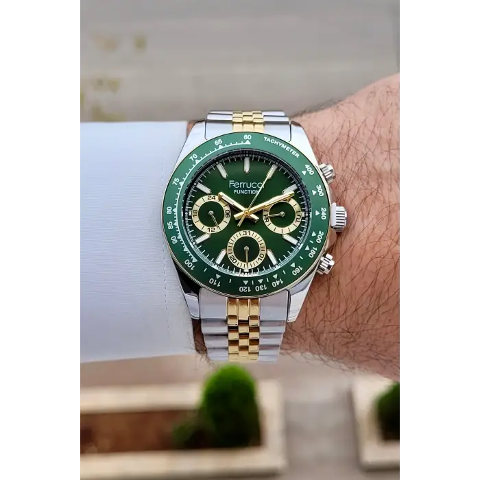 Kadranı Yeşil Kordonu Gold Gümüş Renk 42 mm İç Göstergeleri Aktif Erkek Kol Saati