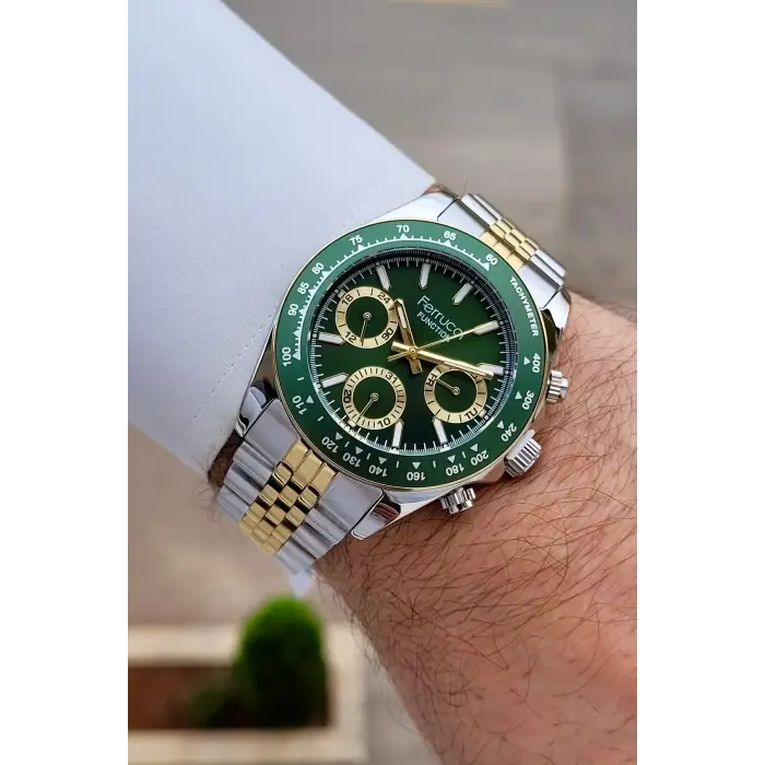 Kadranı Yeşil Kordonu Gold Gümüş Renk 42 mm İç Göstergeleri Aktif Erkek Kol Saati