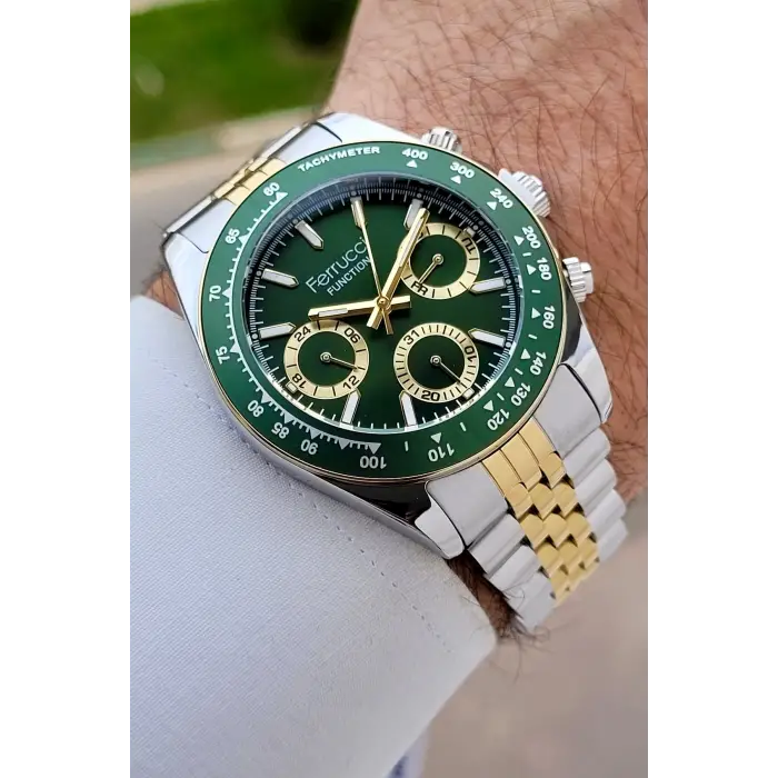 Kadranı Yeşil Kordonu Gold Gümüş Renk 42 mm İç Göstergeleri Aktif Erkek Kol Saati