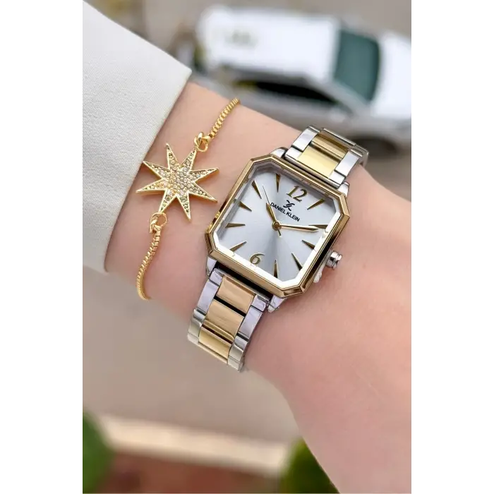 Gold Gümüş Renk 26 mm Kadın Kol Saati ve Bileklik