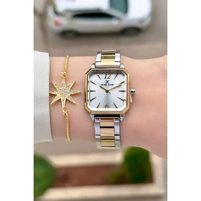 Gold Gümüş Renk 26 mm Kadın Kol Saati ve Bileklik