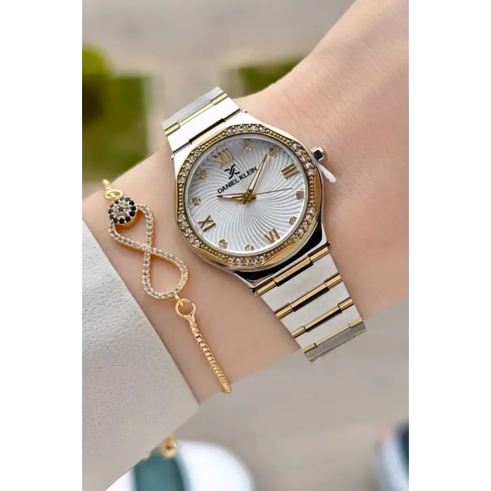 Gold Gümüş Renk 30 Mm Kadın Kol Saati ve Hediye Bileklik