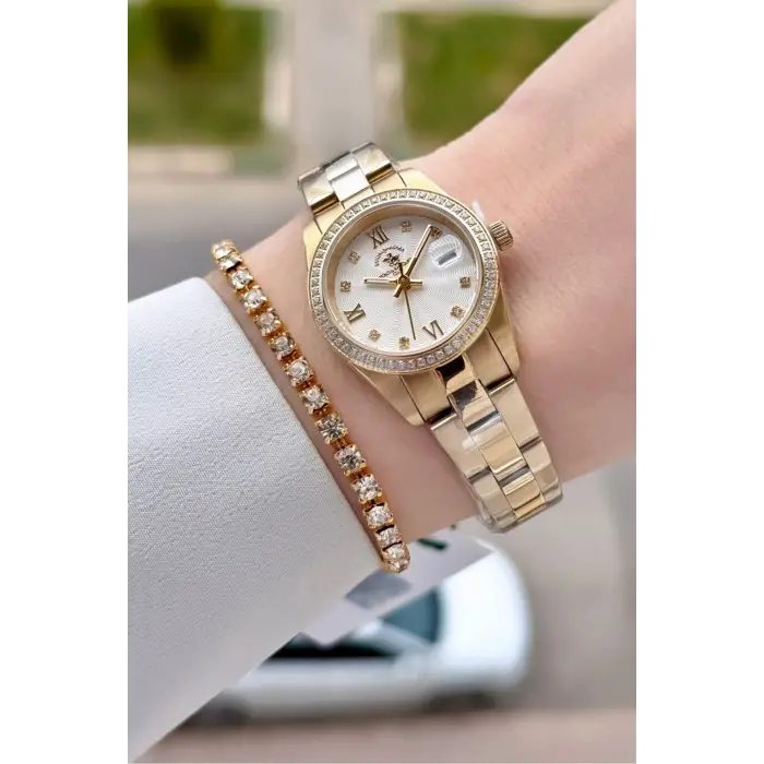 Santa Barbara Polo & Racquet Club Gold Renk 26 Mm Tam Çelik 5 ATM Su Geçirmez Kadın Kol Saati ve Bileklik