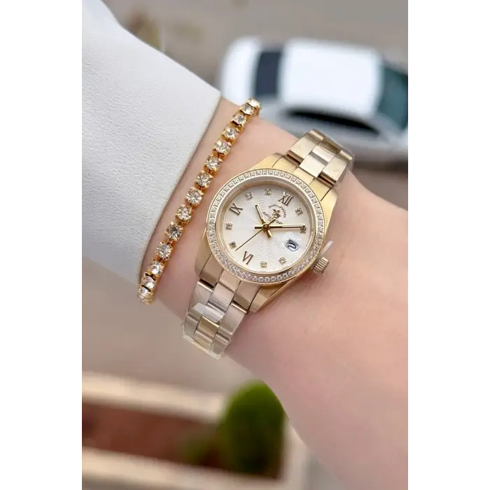 Santa Barbara Polo & Racquet Club Gold Renk 26 Mm Tam Çelik 5 ATM Su Geçirmez Kadın Kol Saati ve Bileklik