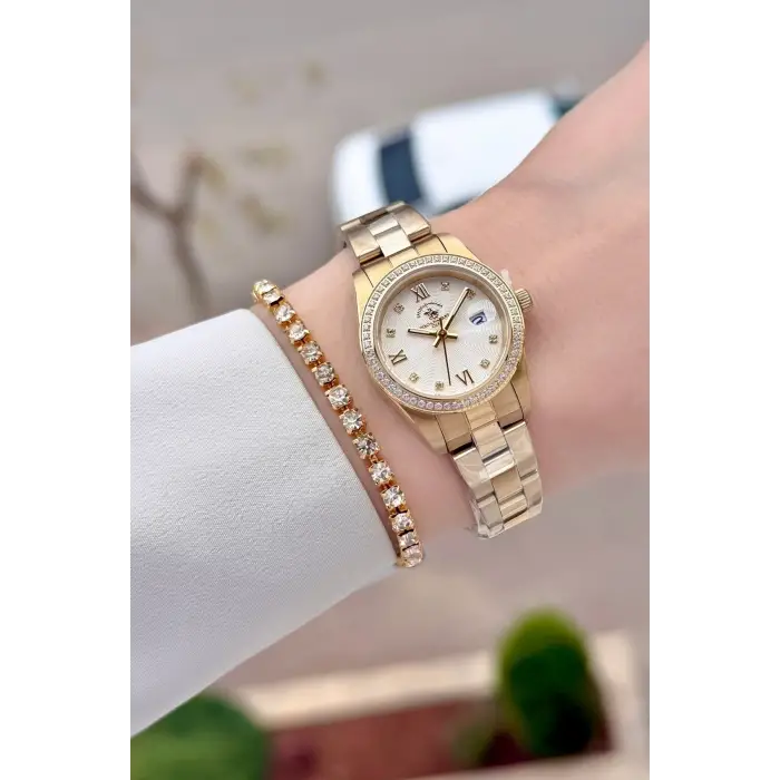 Santa Barbara Polo & Racquet Club Gold Renk 26 Mm Tam Çelik 5 ATM Su Geçirmez Kadın Kol Saati ve Bileklik