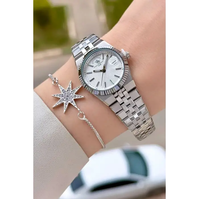 Santa Barbara Polo & Racquet Club Gümüş Renk 26 Mm Tam Çelik 5 ATM Su Geçirmez Kadın Kol Saati ve Bileklik