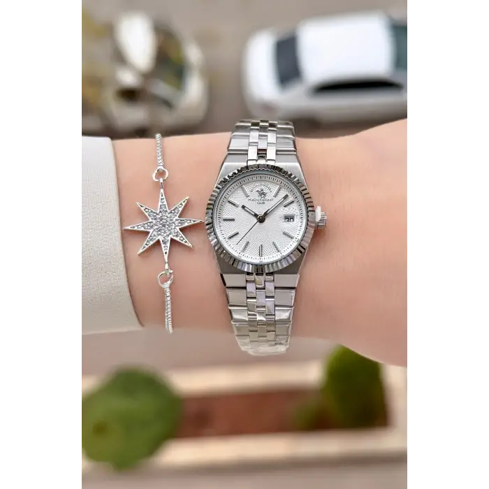 Santa Barbara Polo & Racquet Club Gümüş Renk 26 Mm Tam Çelik 5 ATM Su Geçirmez Kadın Kol Saati ve Bileklik