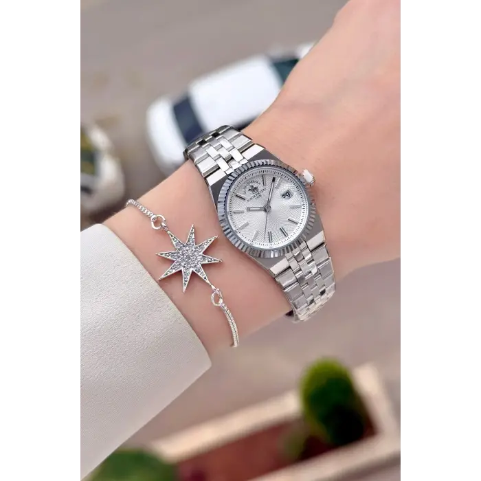 Santa Barbara Polo & Racquet Club Gümüş Renk 26 Mm Tam Çelik 5 ATM Su Geçirmez Kadın Kol Saati ve Bileklik