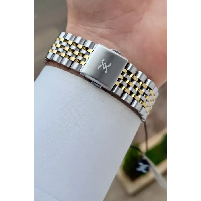 Gold Gümüş Renk Hediye Paketli 41 mm Erkek Kol Saati