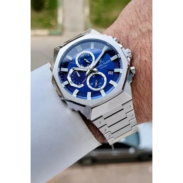 Kadranı Lacivert Kordonu Gümüş Renk Hediye Paketli 45 mm Erkek Kol Saati