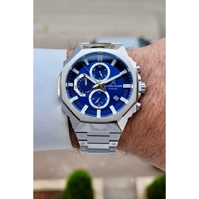 Kadranı Lacivert Kordonu Gümüş Renk Hediye Paketli 45 mm Erkek Kol Saati