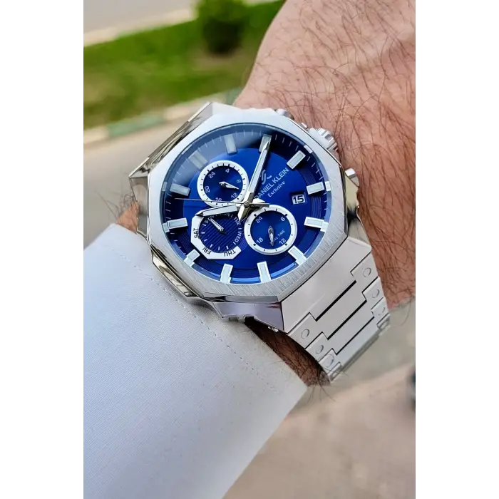 Kadranı Lacivert Kordonu Gümüş Renk Hediye Paketli 45 mm Erkek Kol Saati