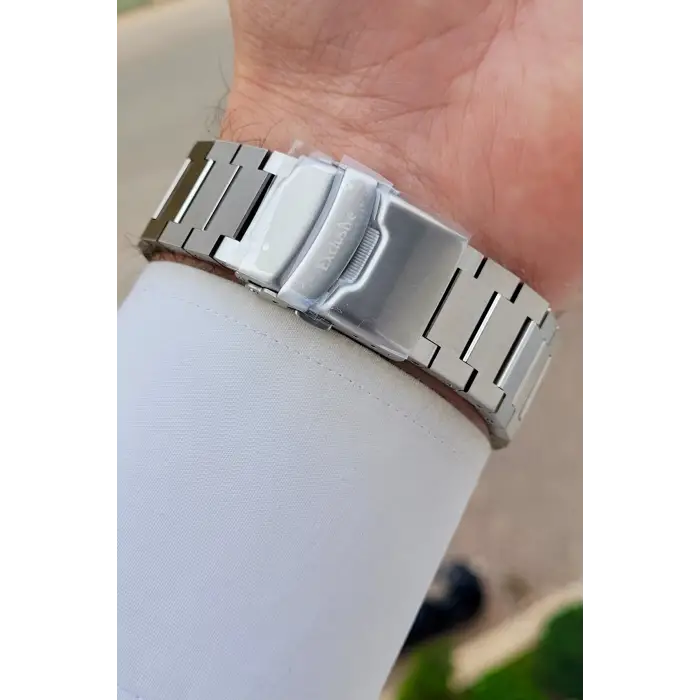 Kadranı Lacivert Kordonu Gümüş Renk Hediye Paketli 45 mm Erkek Kol Saati