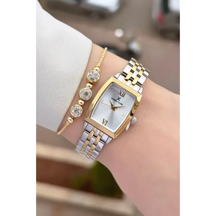 Gold Gümüş Renk 26 mm Kadın Kol Saati ve Hediye Bileklik