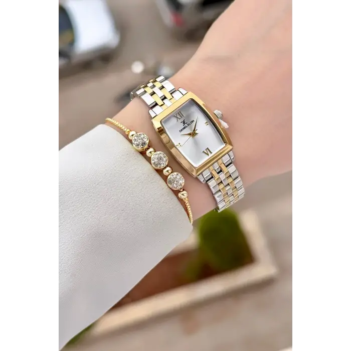 Gold Gümüş Renk 26 mm Kadın Kol Saati ve Hediye Bileklik
