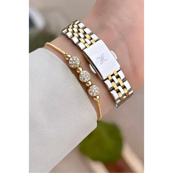 Gold Gümüş Renk 26 mm Kadın Kol Saati ve Hediye Bileklik
